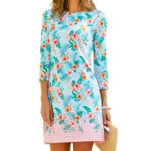 Cabana Life Cayman Shift Dress Womens L Blue Tropical Floral Beach Coastal UPF50